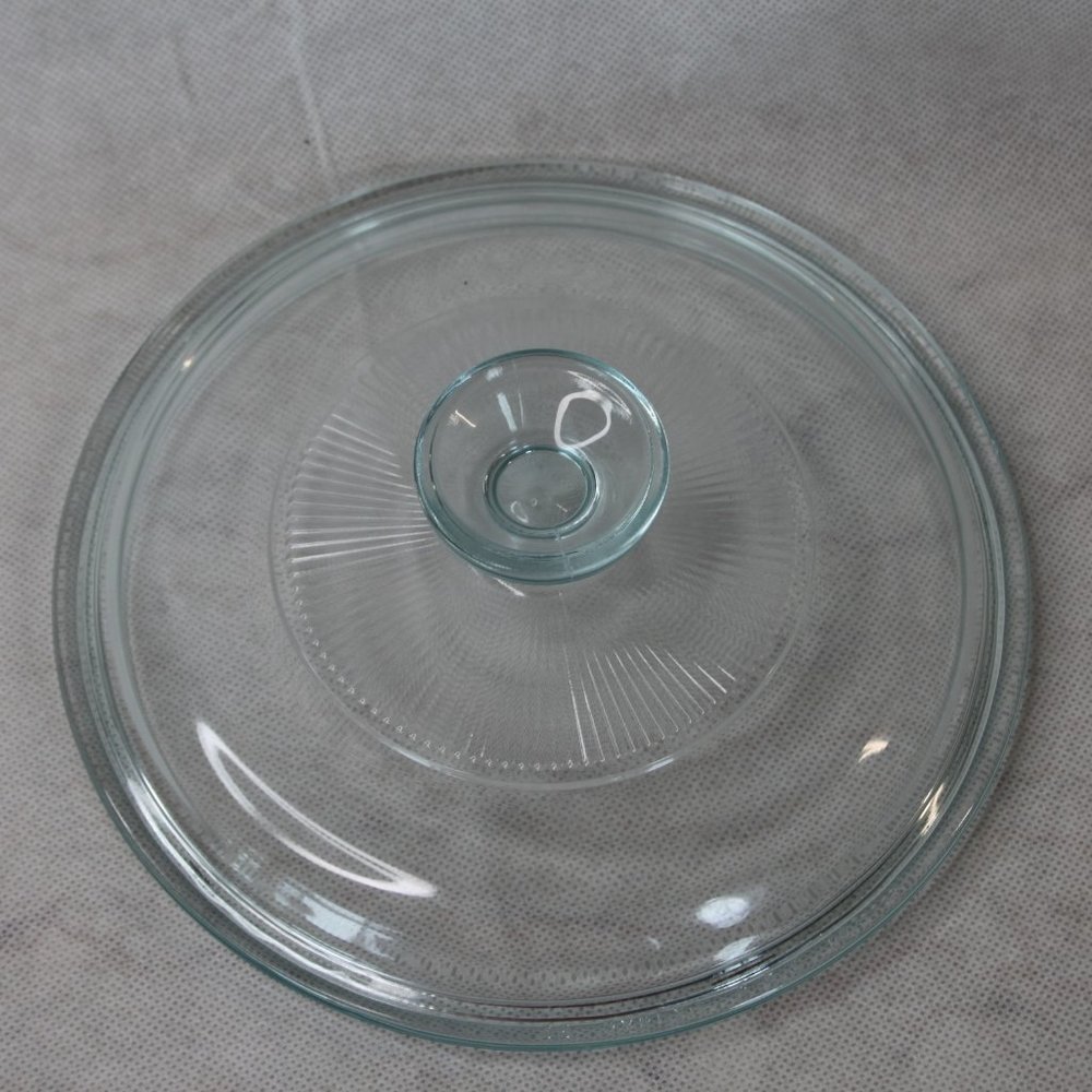 PYREX G5C BLUE TINT GLASS REPLACEMENT LID 7"d INNER RIM ROUND RIBBED 1.5qt